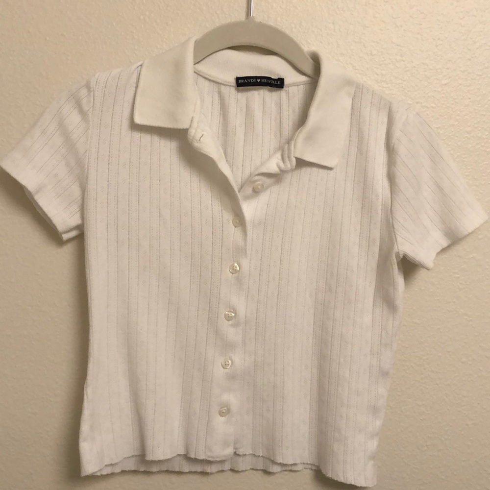 cropped white brandy melville button up shirt